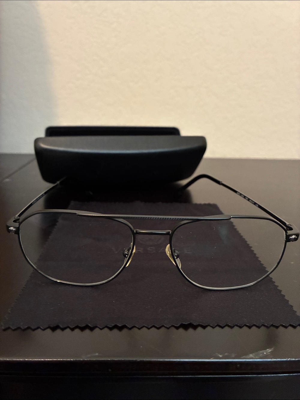 Versace Black Metal Aviator Glasses